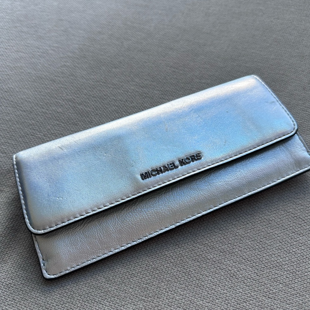Michael Kors Metallic Silver Clutch or Wallet